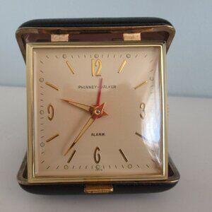 VTG Phinney Walker Portable Alarm Clock Leatherette Case, Japan, Works Fine
